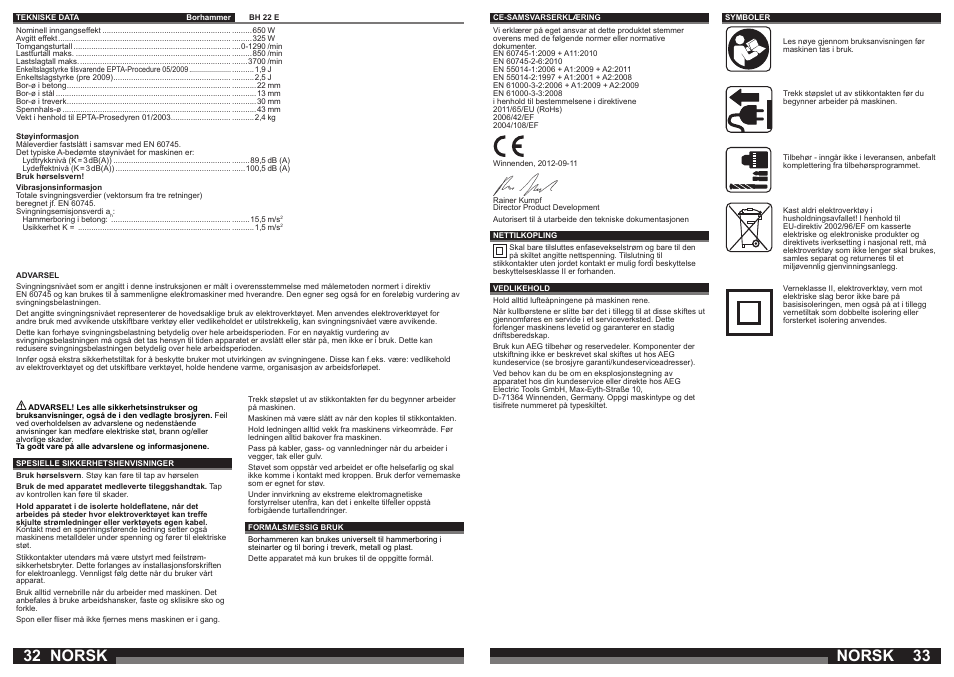 Norsk | AEG BH 22 E User Manual | Page 17 / 37