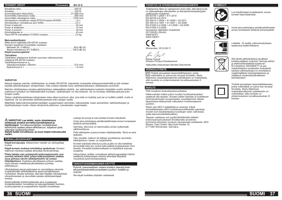 Suomi | AEG BH 22 E User Manual | Page 19 / 37