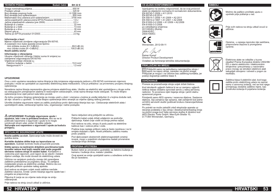 Hrvatski | AEG BH 22 E User Manual | Page 27 / 37