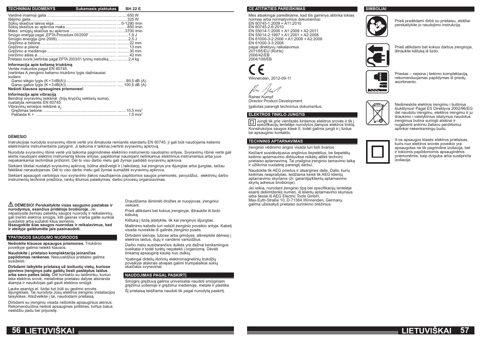 Lietuviškai | AEG BH 22 E User Manual | Page 29 / 37