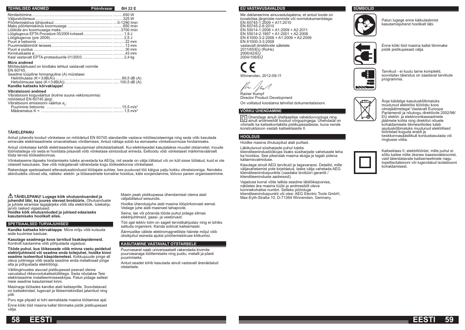 Eesti | AEG BH 22 E User Manual | Page 30 / 37