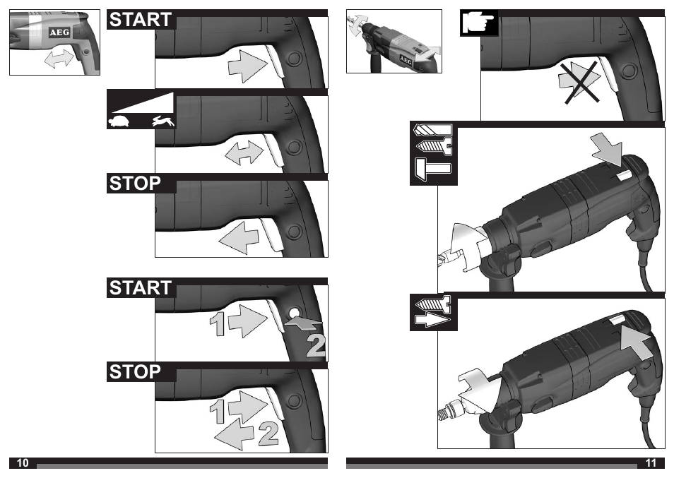 Start, Start stop stop | AEG BH 22 E User Manual | Page 6 / 37