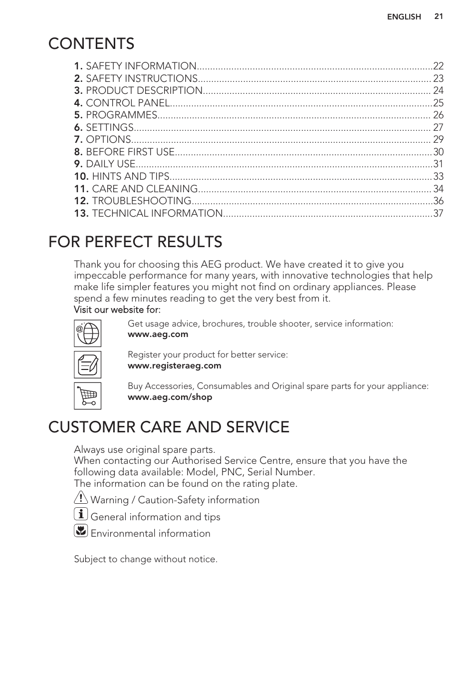 AEG F66682M0P User Manual | Page 21 / 76