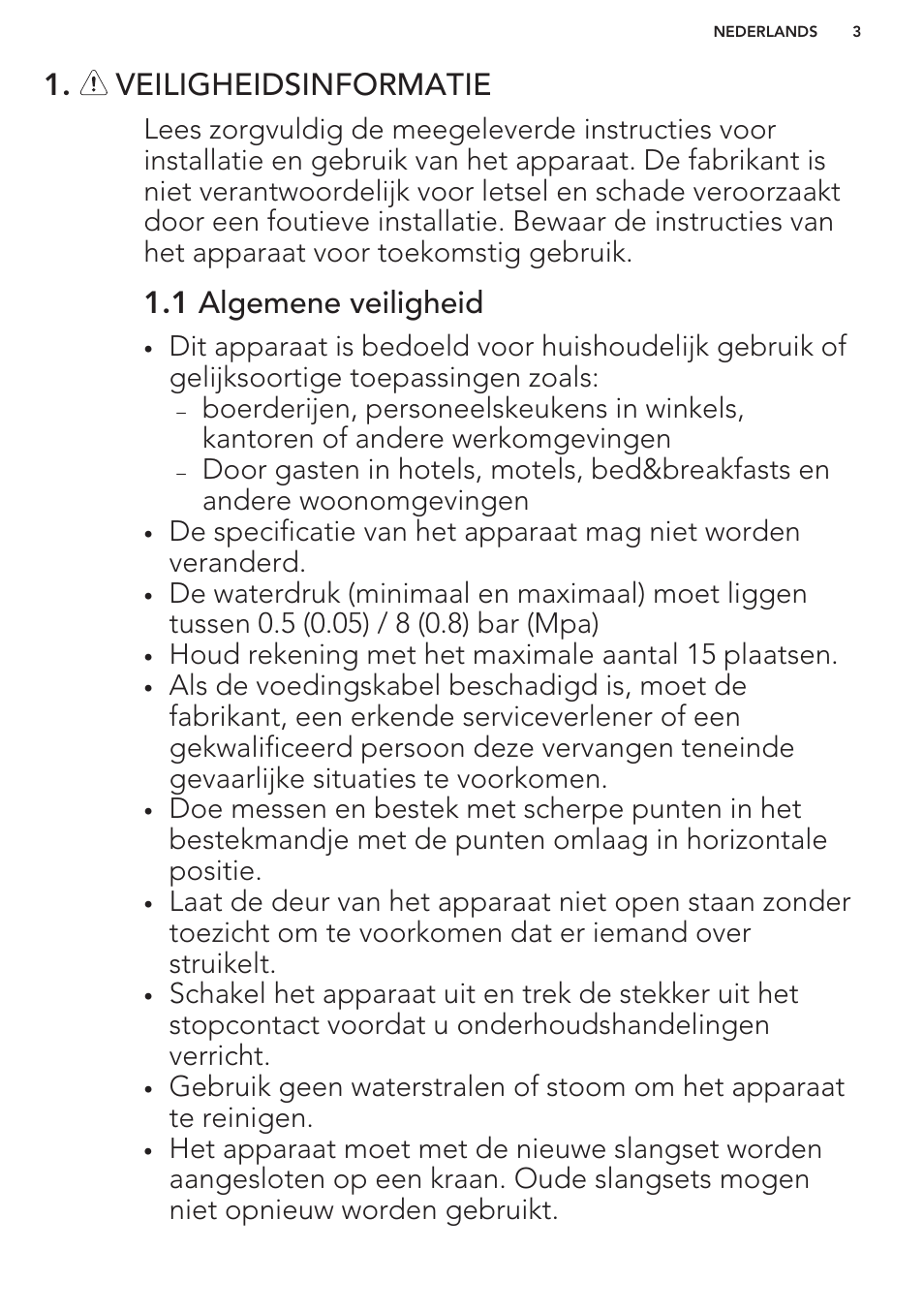 Veiligheidsinformatie, 1 algemene veiligheid | AEG F66682M0P User Manual | Page 3 / 76