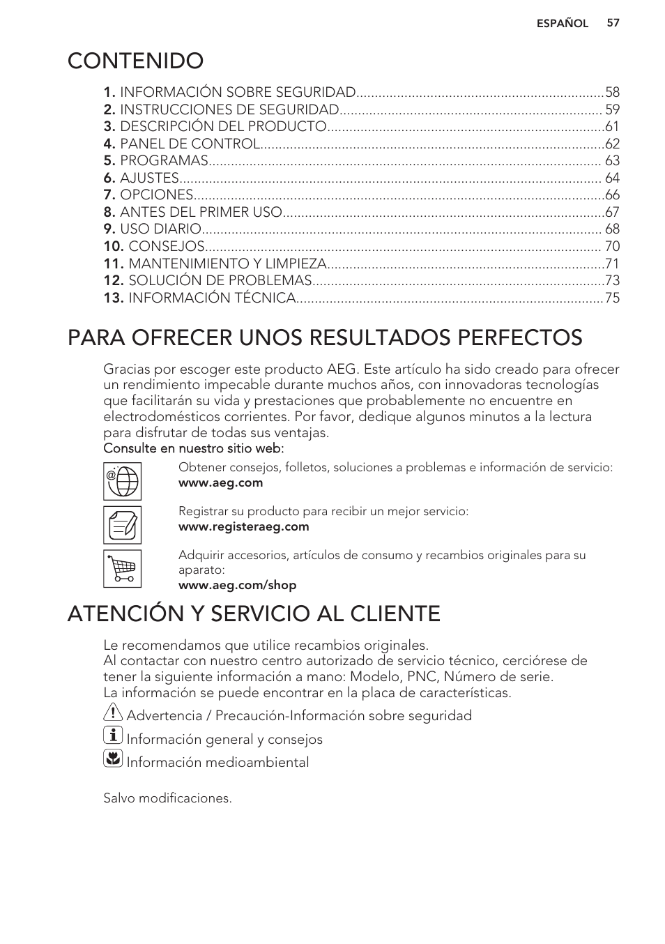 AEG F66682M0P User Manual | Page 57 / 76