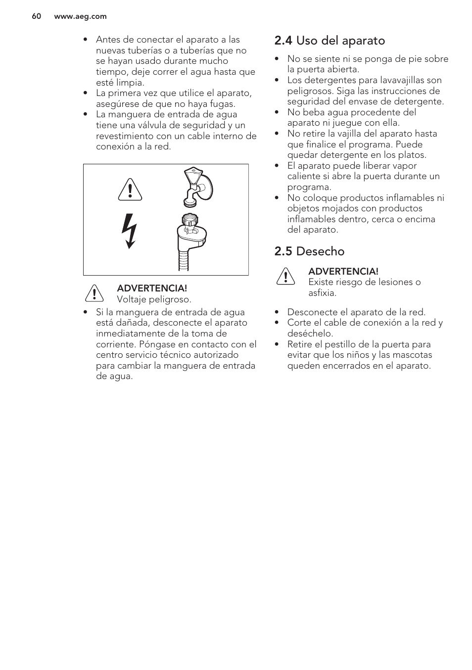 4 uso del aparato, 5 desecho | AEG F66682M0P User Manual | Page 60 / 76