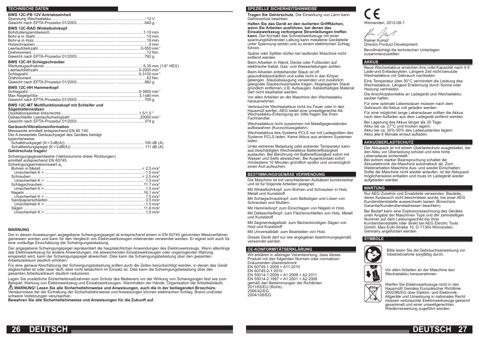 Deutsch | AEG BWS 12C User Manual | Page 14 / 41
