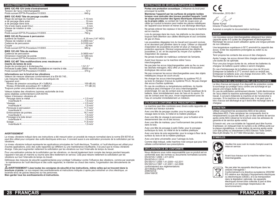 Français | AEG BWS 12C User Manual | Page 15 / 41