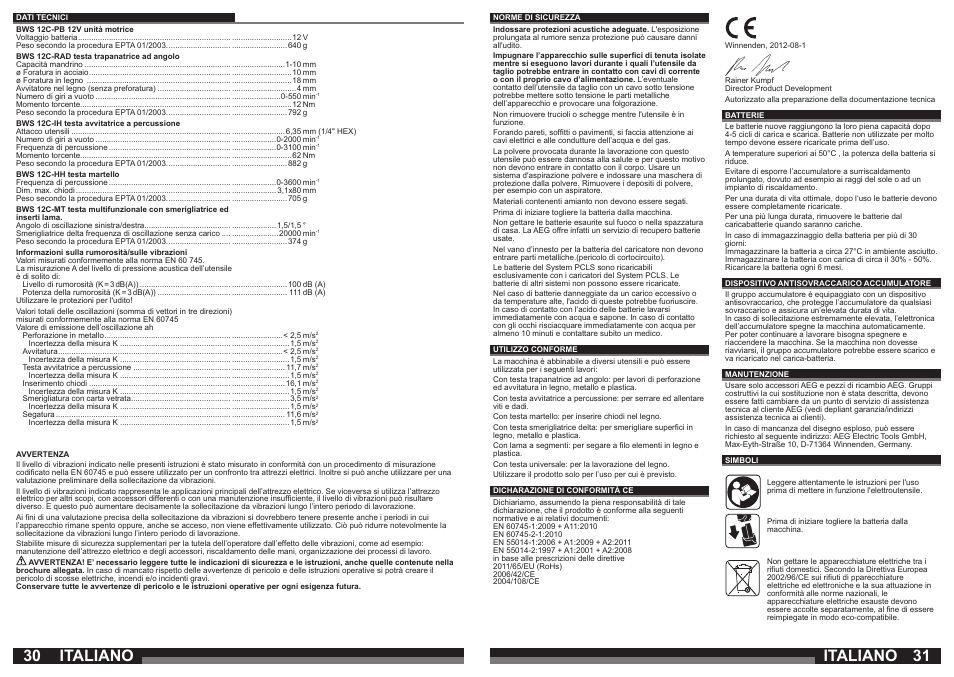 Italiano | AEG BWS 12C User Manual | Page 16 / 41