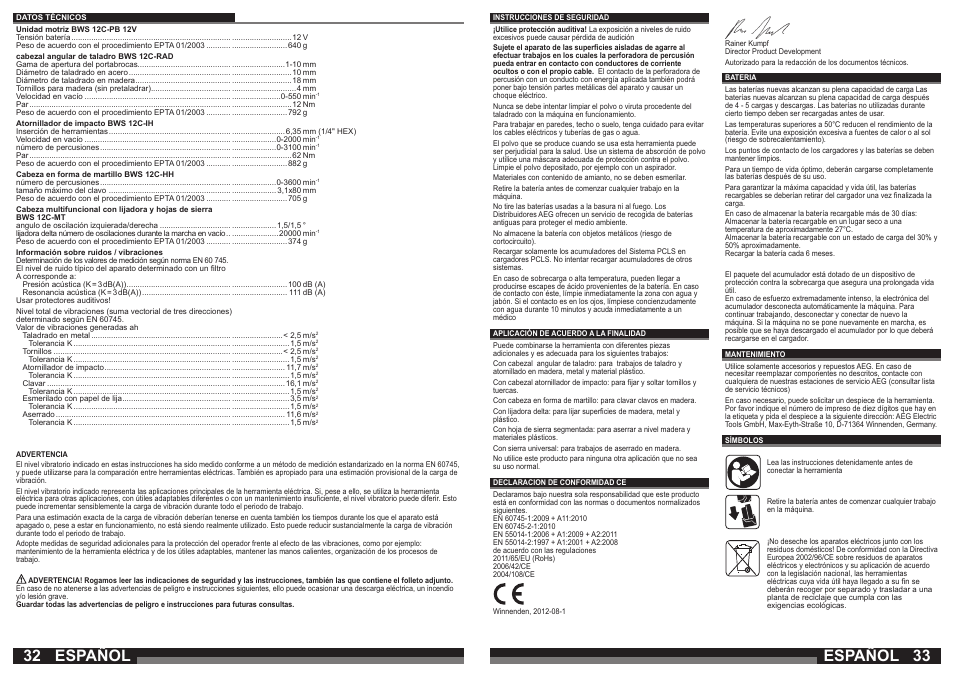 Español | AEG BWS 12C User Manual | Page 17 / 41