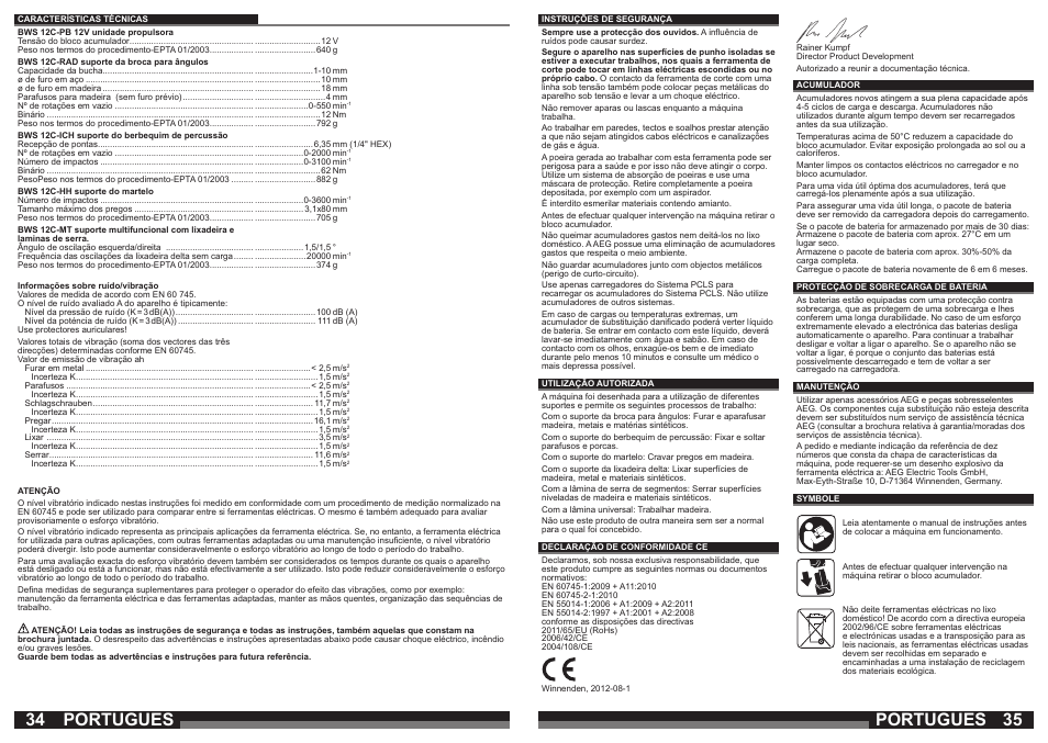 Portugues | AEG BWS 12C User Manual | Page 18 / 41