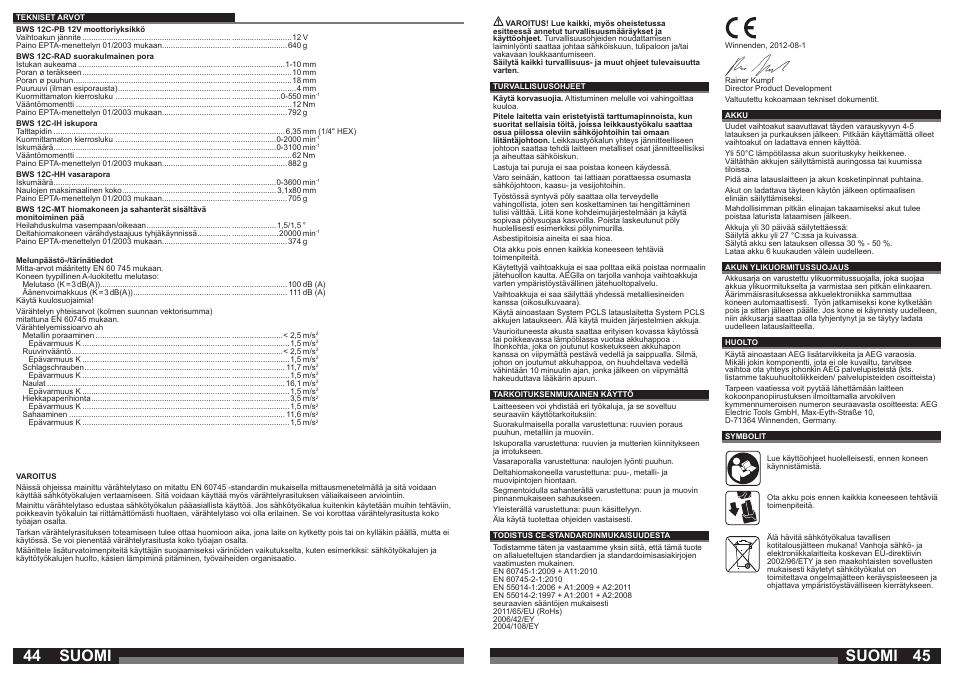 Suomi | AEG BWS 12C User Manual | Page 23 / 41