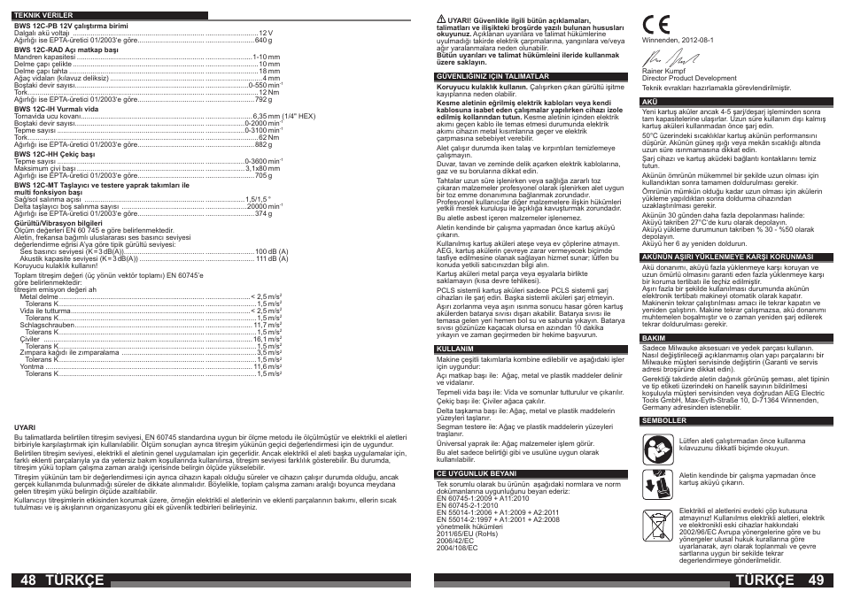 Türkçe | AEG BWS 12C User Manual | Page 25 / 41