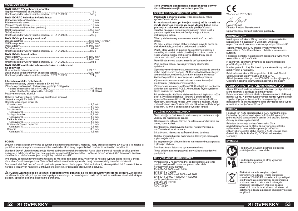 Slovensky | AEG BWS 12C User Manual | Page 27 / 41