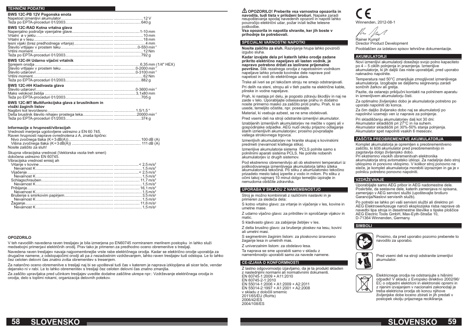 Slovensko | AEG BWS 12C User Manual | Page 30 / 41