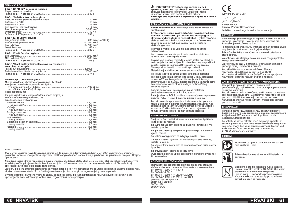 Hrvatski | AEG BWS 12C User Manual | Page 31 / 41