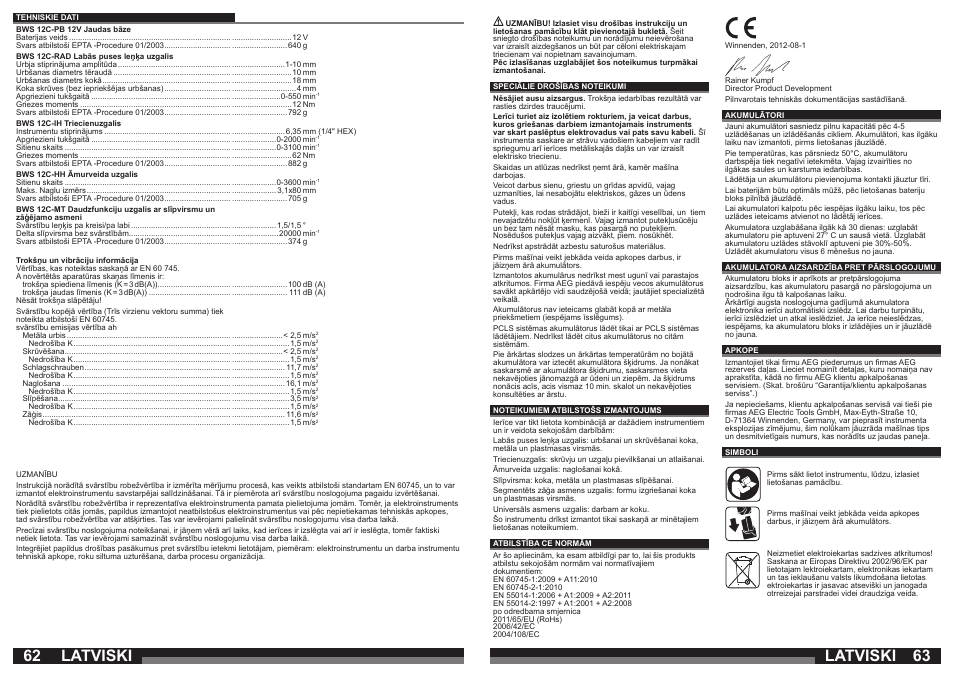 Latviski | AEG BWS 12C User Manual | Page 32 / 41