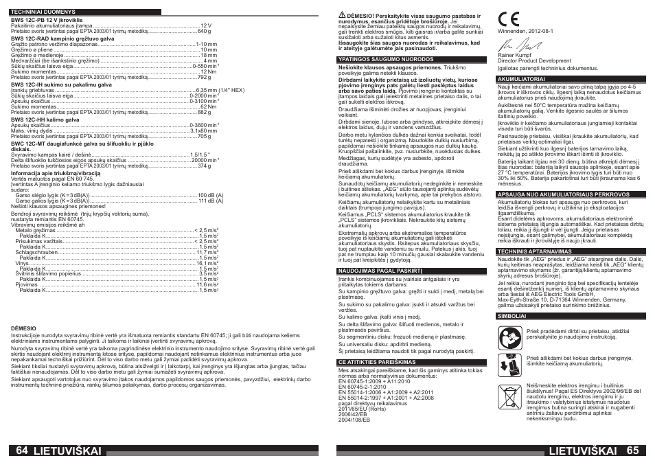 Lietuviškai | AEG BWS 12C User Manual | Page 33 / 41
