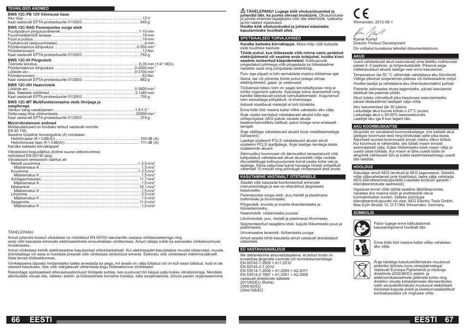 Eesti | AEG BWS 12C User Manual | Page 34 / 41