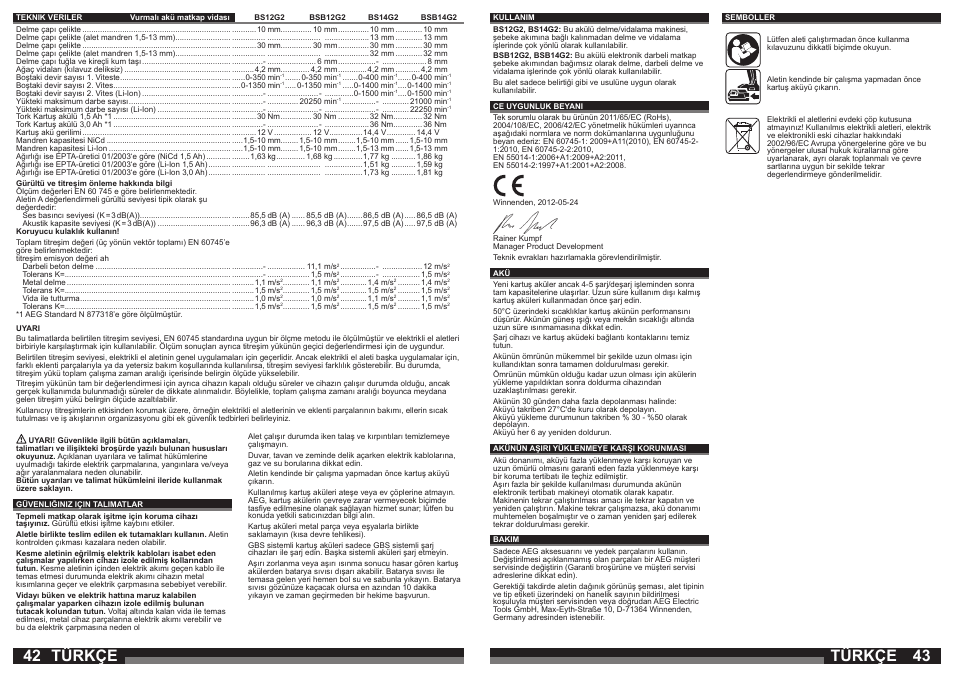 Türkçe | AEG BSB 14 G User Manual | Page 22 / 37