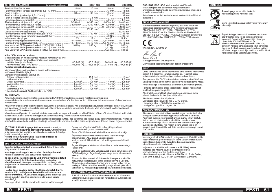 Eesti | AEG BSB 14 G User Manual | Page 31 / 37