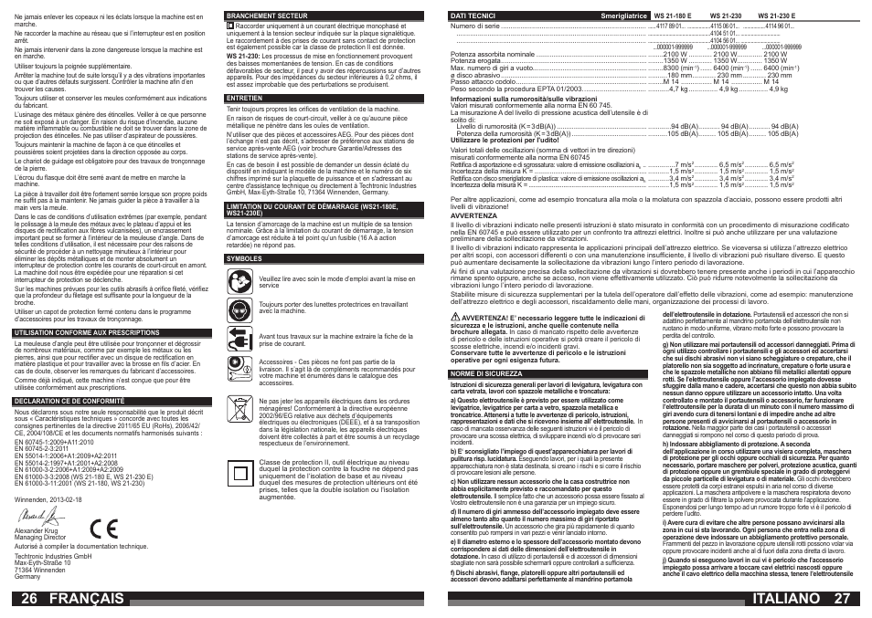 Français, Italiano | AEG WS 21-230 E User Manual | Page 14 / 31