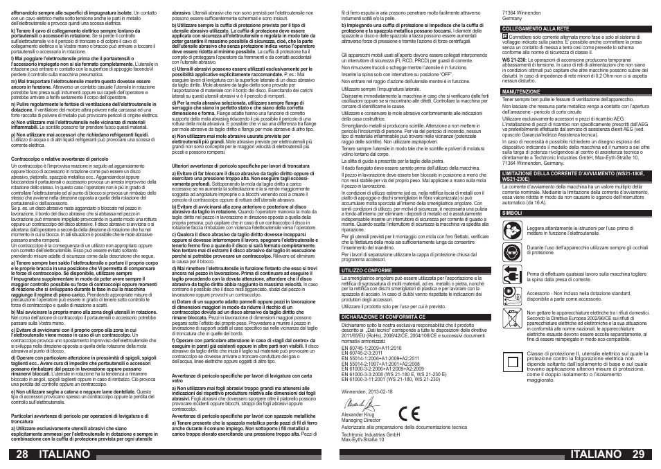 28 29 italiano, Italiano | AEG WS 21-230 E User Manual | Page 15 / 31