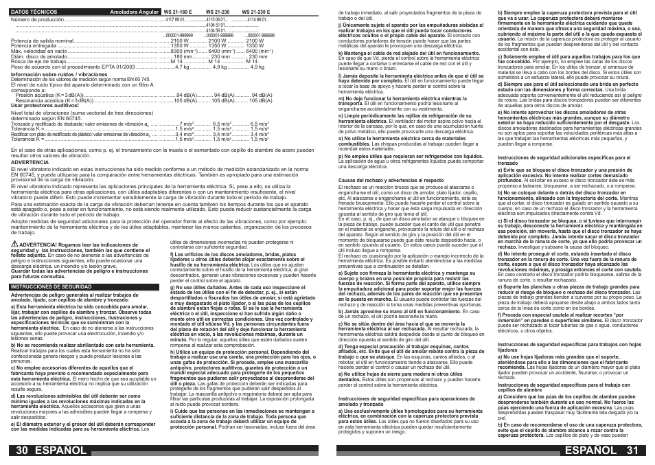 Español | AEG WS 21-230 E User Manual | Page 16 / 31