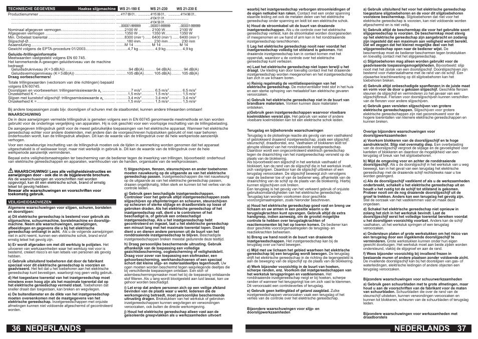 Nederlands | AEG WS 21-230 E User Manual | Page 19 / 31