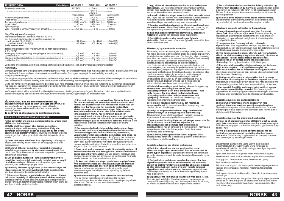 Norsk | AEG WS 21-230 E User Manual | Page 22 / 31