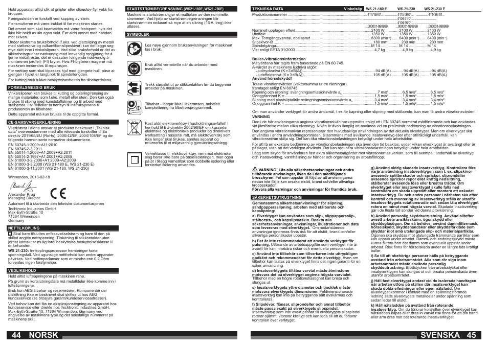 Norsk, Svenska | AEG WS 21-230 E User Manual | Page 23 / 31
