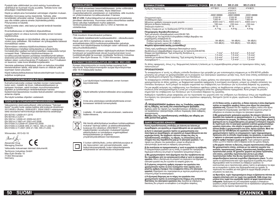Suomi, Åëëçnéêá | AEG WS 21-230 E User Manual | Page 26 / 31