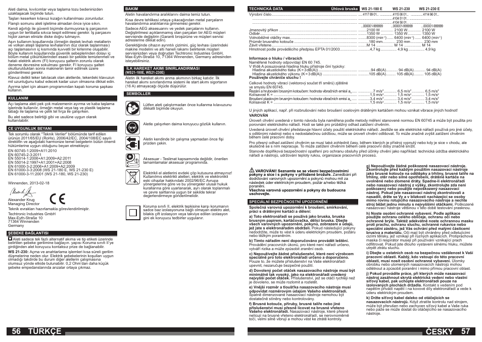 Türkçe, Česky | AEG WS 21-230 E User Manual | Page 29 / 31