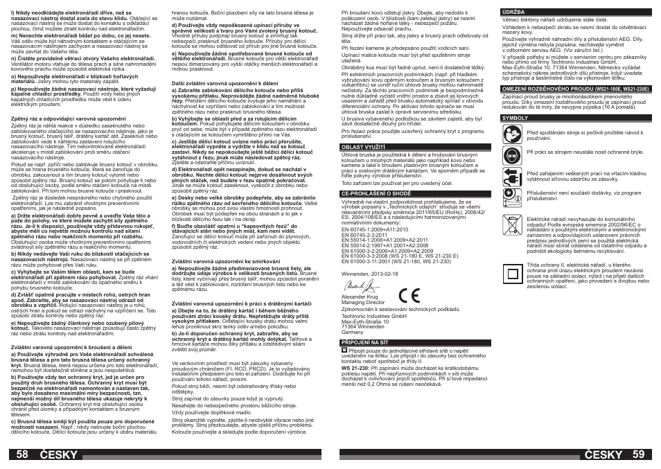 58 59 česky, Česky | AEG WS 21-230 E User Manual | Page 30 / 31