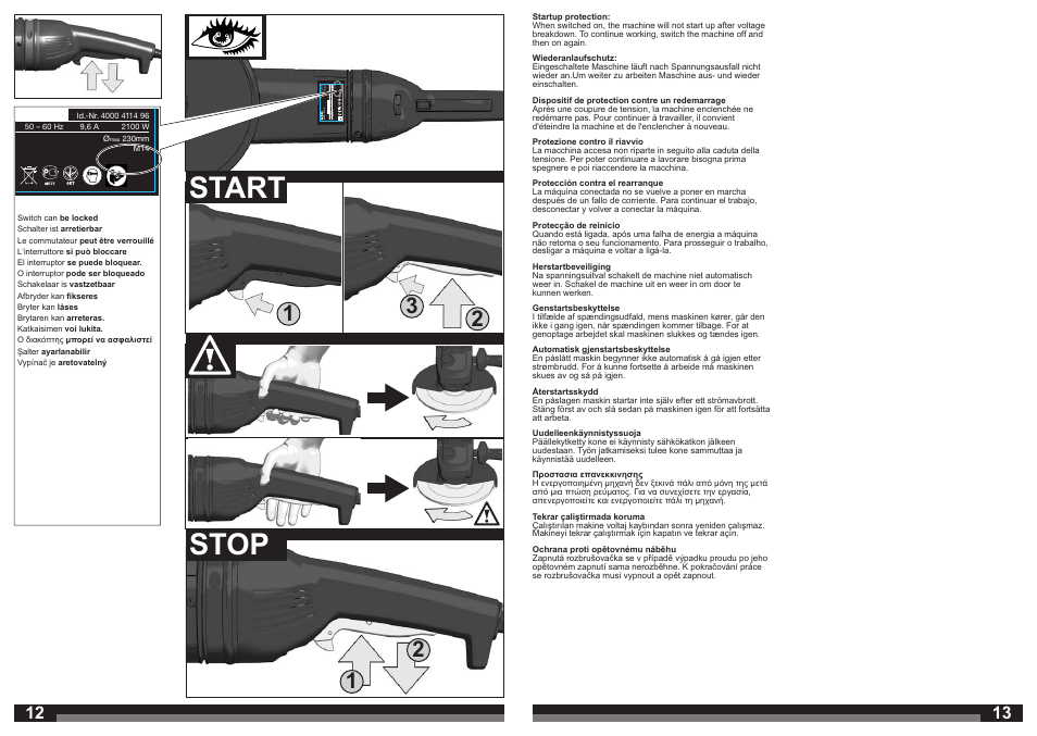 Stop, Start | AEG WS 21-230 E User Manual | Page 7 / 31