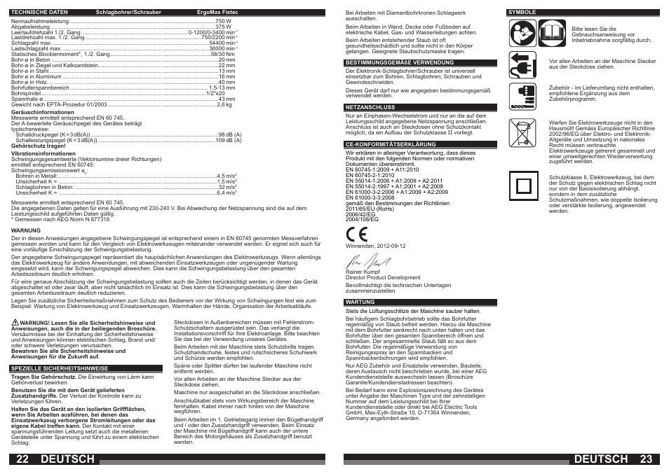 Deutsch | AEG ERGOMAX User Manual | Page 12 / 39