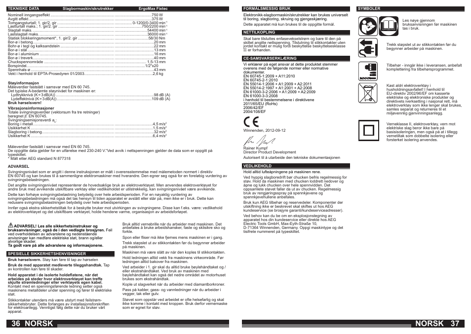 Norsk | AEG ERGOMAX User Manual | Page 19 / 39