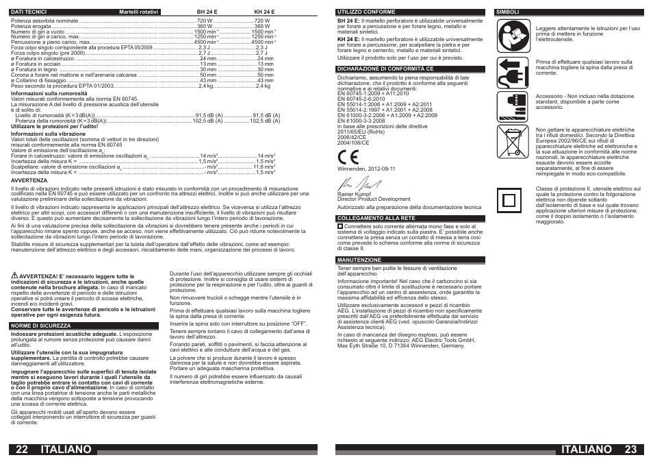 Italiano | AEG BH 24 E User Manual | Page 12 / 37