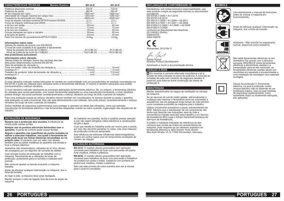 Portugues | AEG BH 24 E User Manual | Page 14 / 37
