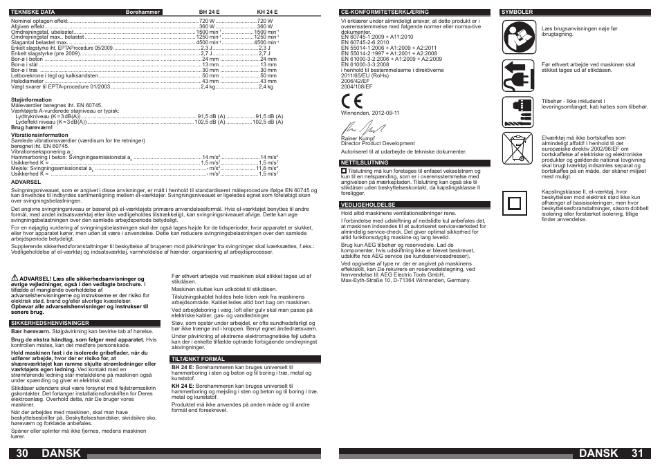 Dansk | AEG BH 24 E User Manual | Page 16 / 37