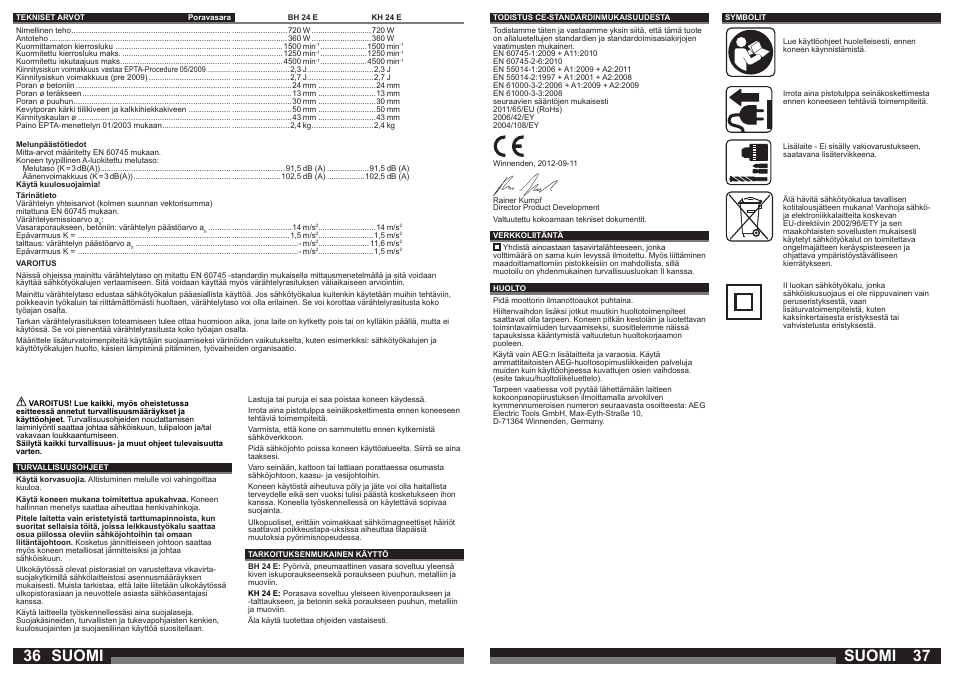 Suomi | AEG BH 24 E User Manual | Page 19 / 37