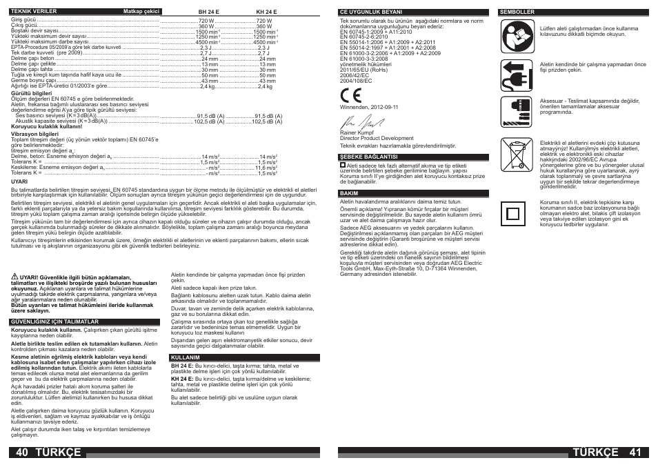 Türkçe | AEG BH 24 E User Manual | Page 21 / 37