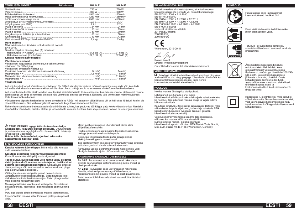 Eesti | AEG BH 24 E User Manual | Page 30 / 37