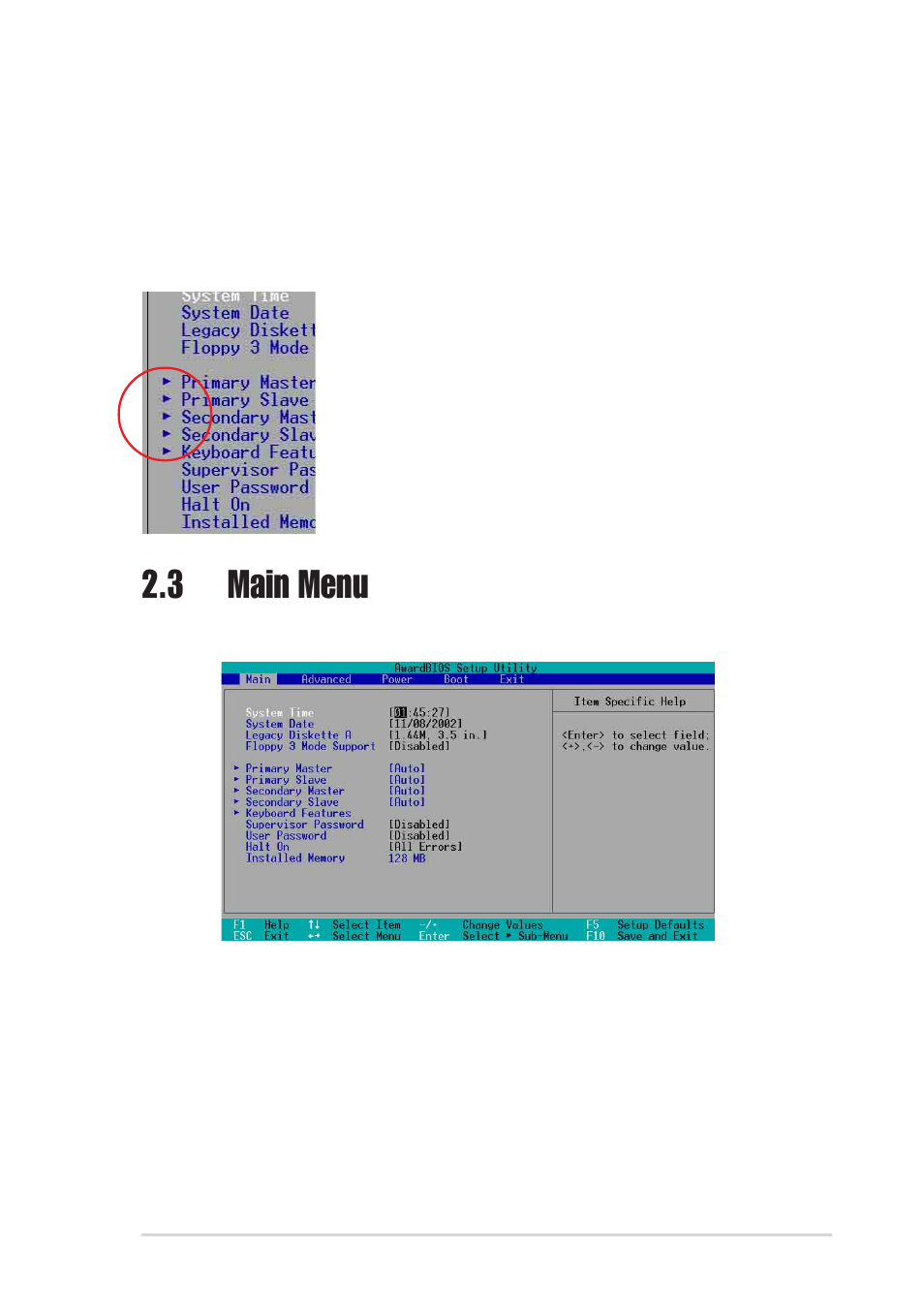 3 main menu | Asus P4PE-X/TE User Manual | Page 43 / 70