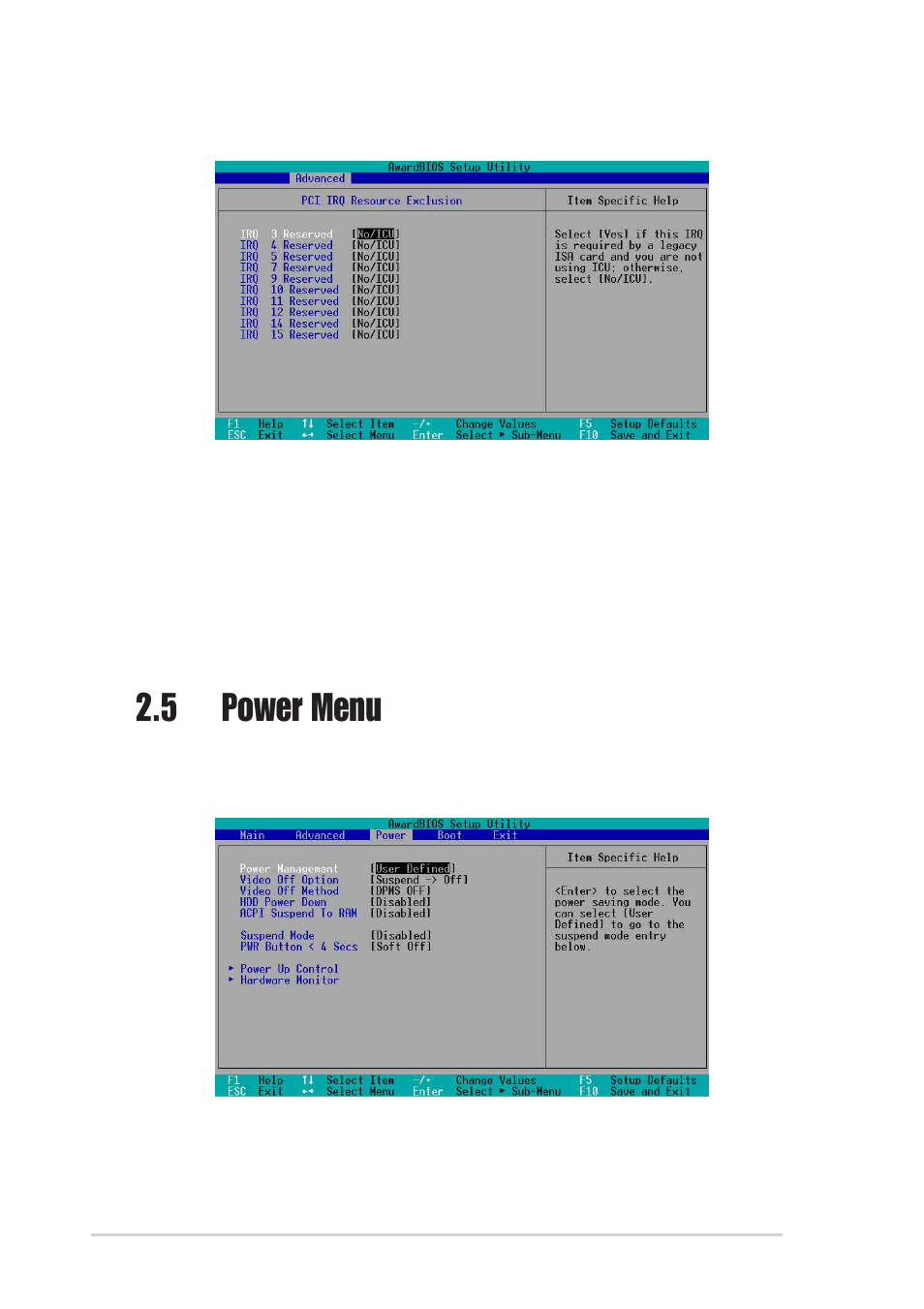 5 power menu | Asus P4PE-X/TE User Manual | Page 56 / 70