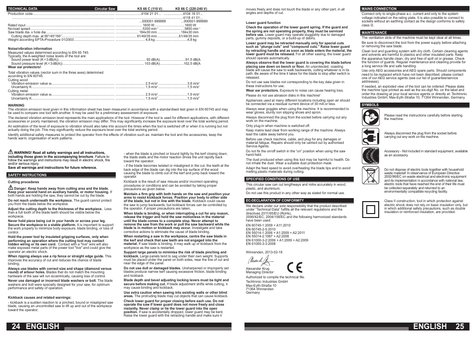 English | AEG KS 66 C User Manual | Page 13 / 41