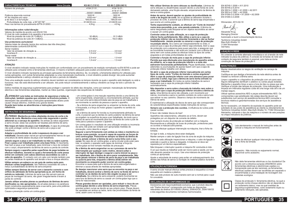Portugues | AEG KS 66 C User Manual | Page 18 / 41
