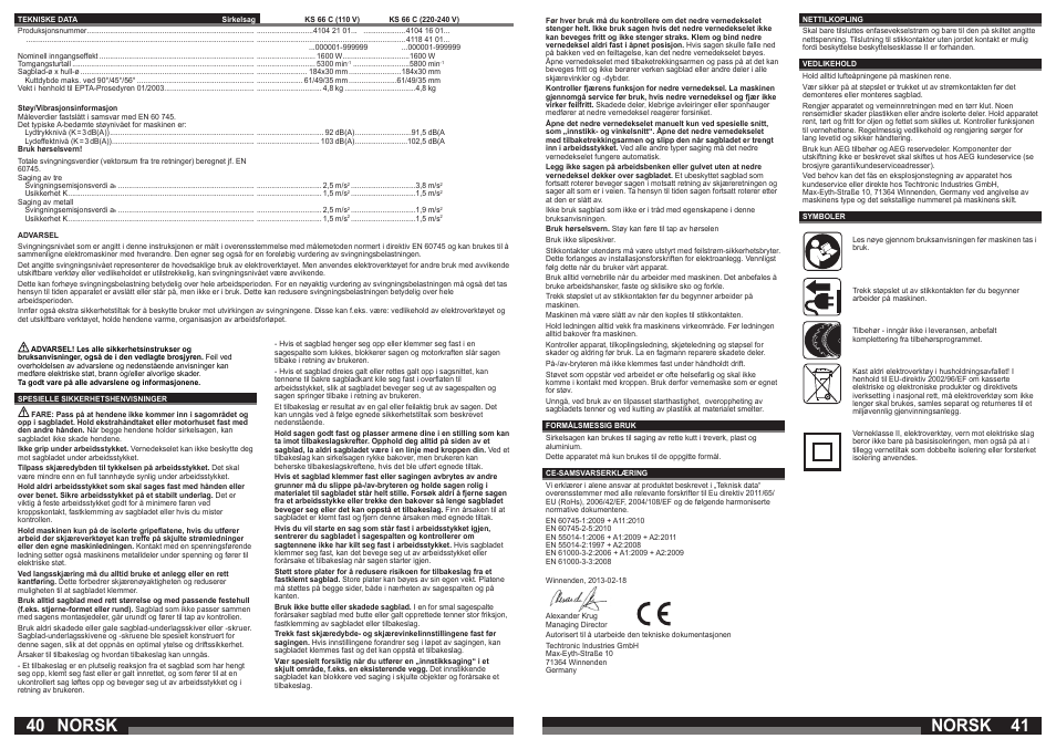 Norsk | AEG KS 66 C User Manual | Page 21 / 41