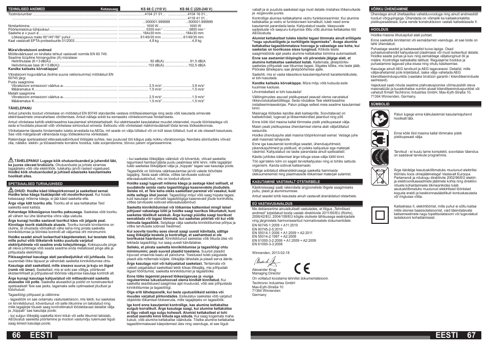 Eesti | AEG KS 66 C User Manual | Page 34 / 41