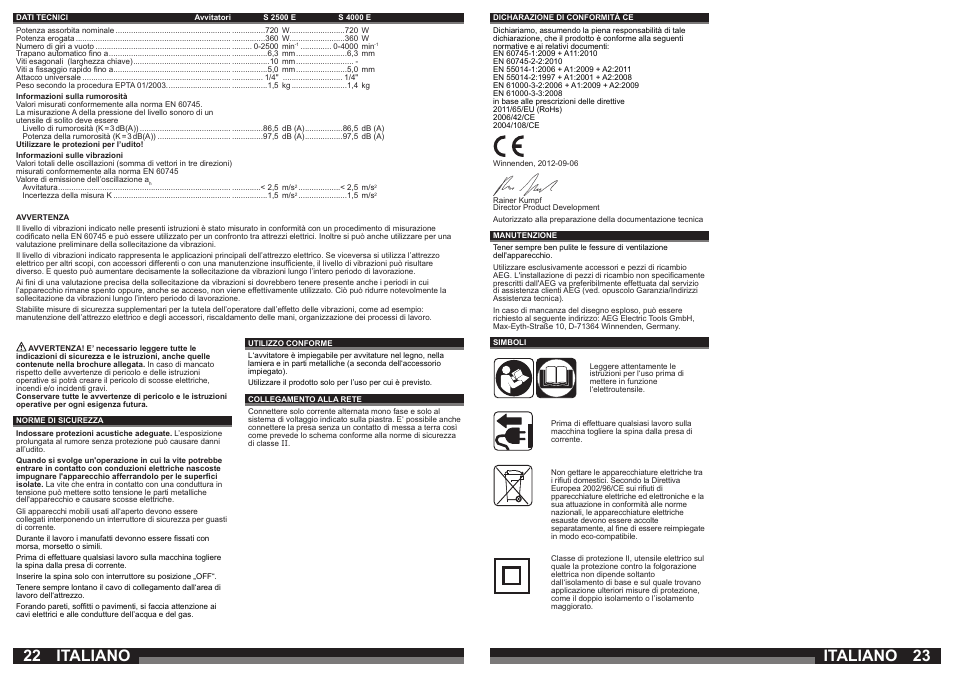 Italiano | AEG S 4000 E User Manual | Page 12 / 37